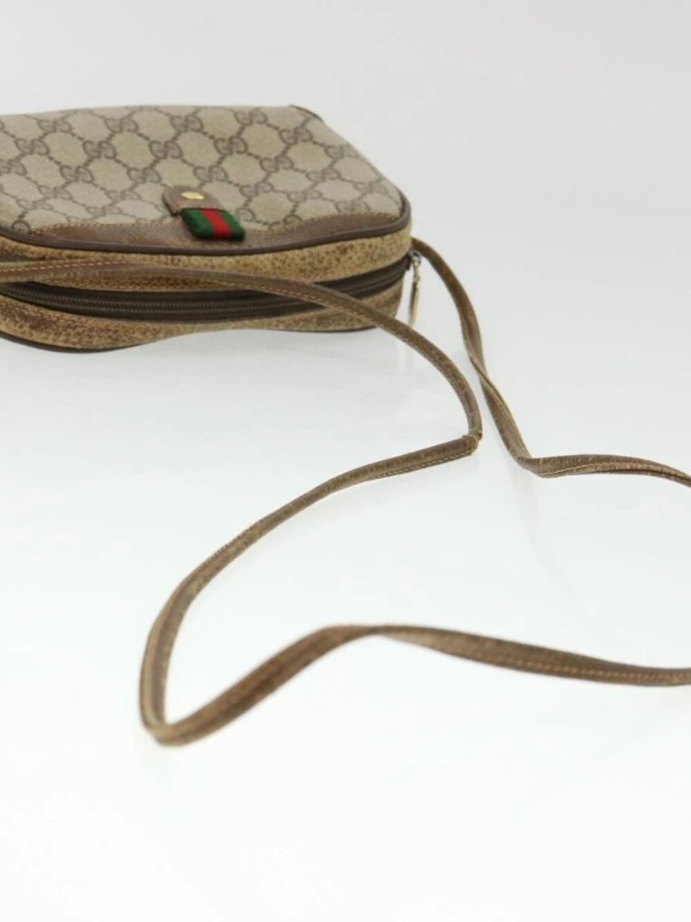 GUCCI Web Sherry Line GG Canvas Shoulder Bag PVC Leather Beige Green Auth rd4502 - Picture 8 of 16